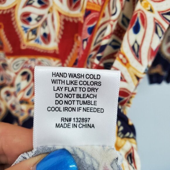 Rose + Olive Womens 3/4 Sleeve Scoop Neck Knit Top Blouse Plus Size 1X Red Blue - Picture 13 of 15